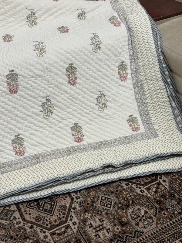 Block printed muslin quilt
