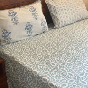 AZURE BLOOM - Block printed bed sheet set