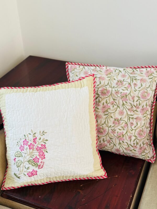 HAND BLOCKED QUILTED CUSHION COVER (set of 2) - Image 2