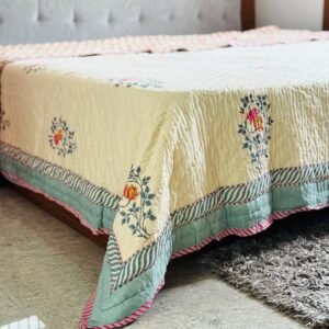 Block printed muslin quilt