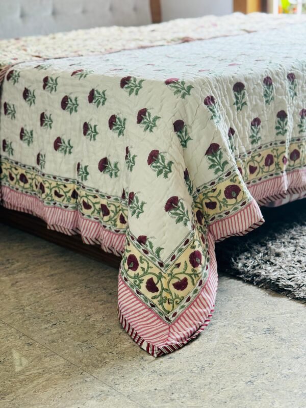 Block printed muslin quilt