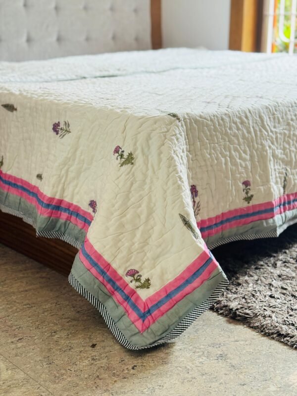 Block printed muslin quilt