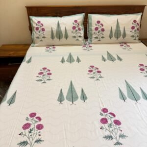 ROSE BREEZE - Block printed bed sheet set
