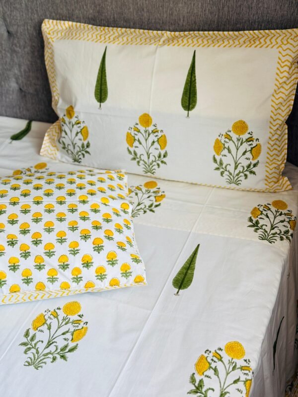 Block printed bed sheet set