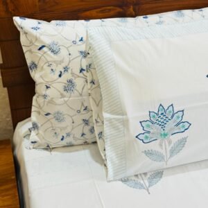 BLUE FERN - Block printed bed sheet set